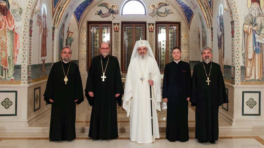 Patriarch of Romania welcomes SVOTS President, Archpriest Chad Hatfield, at the Patriarchal Residence
